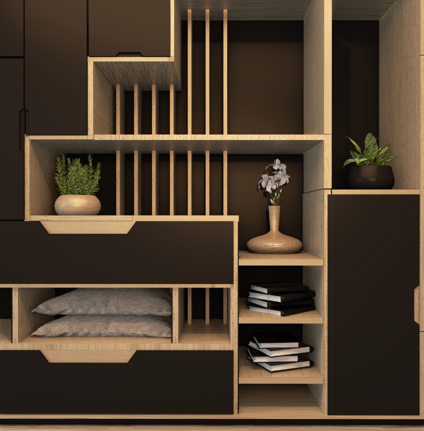 Projeto de estante modular em marcenaria